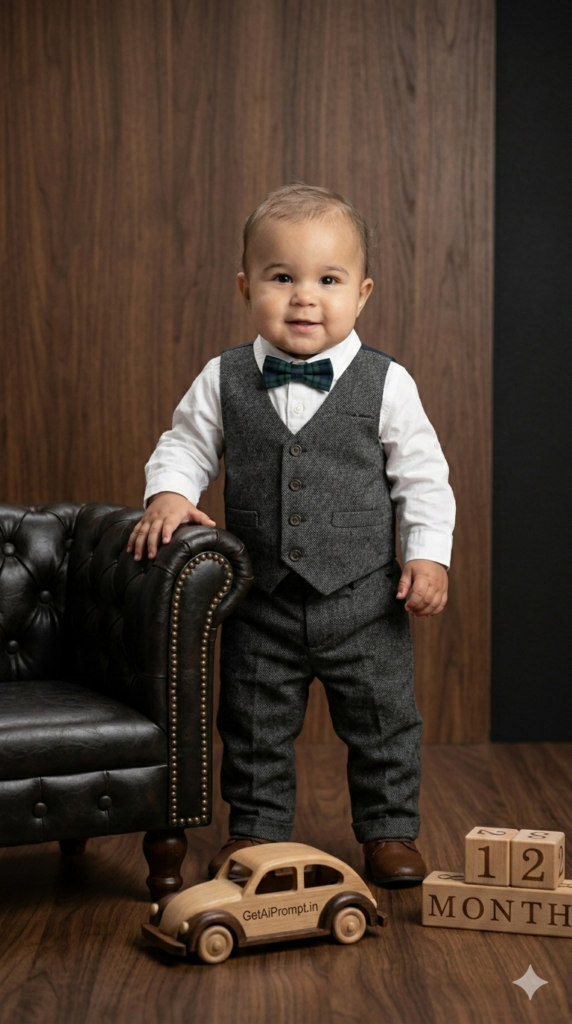 Mini Gentleman Formal Milestone Portrait Prompt Baby Boy Suit Photo