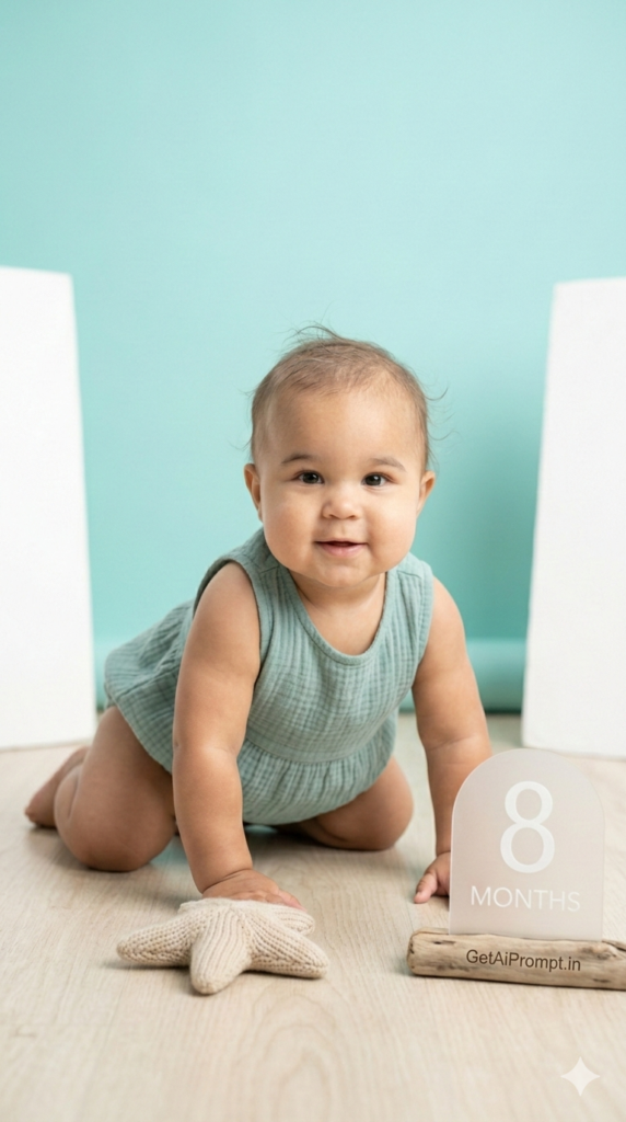 Ocean Blue Calm Coastal Milestone Prompt Minimalist Baby Photography