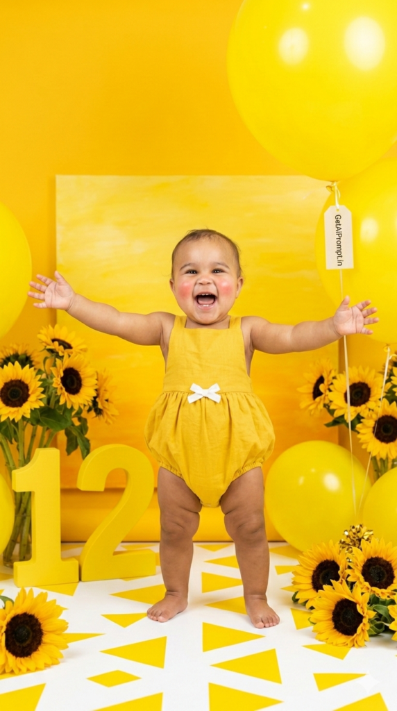 Sunshine Yellow Joy Vibrant Milestone Prompt Happy Baby Photo Ideas