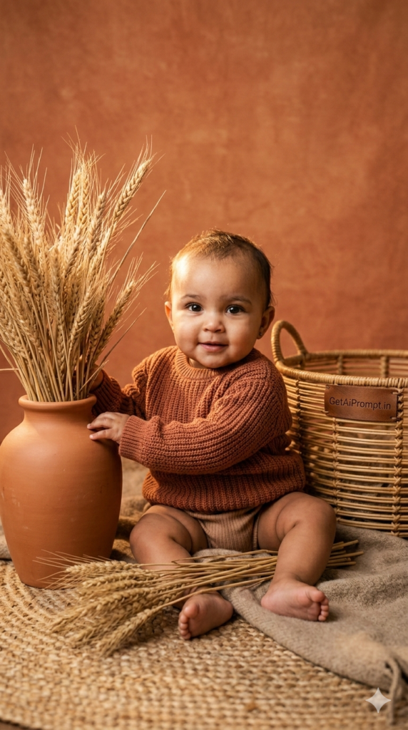 Harvest Warm Earth Milestone Boho Photo Prompt Neutral Baby Styling
