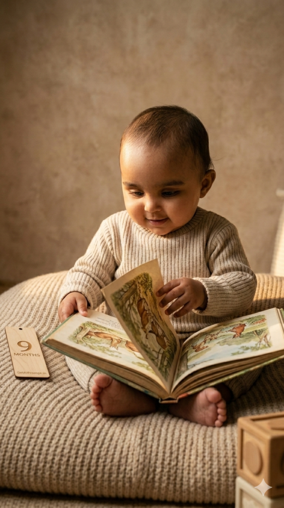 Storybook Reading Milestone Baby Photo Prompt Nostalgic Infant Lifestyle Picture