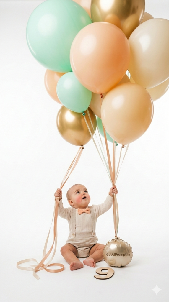 Floating Balloon Illusion Series Baby Photo Prompt Creative Balloon Photoshoot