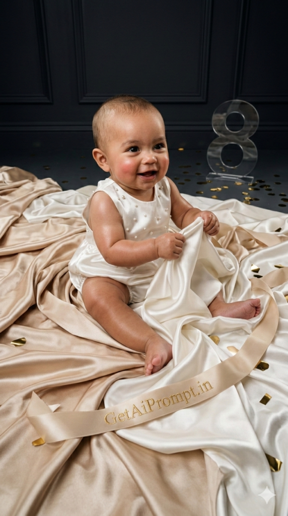 Satin Soft Luxury Milestone Baby Portrait Prompt Elegant Studio Photography