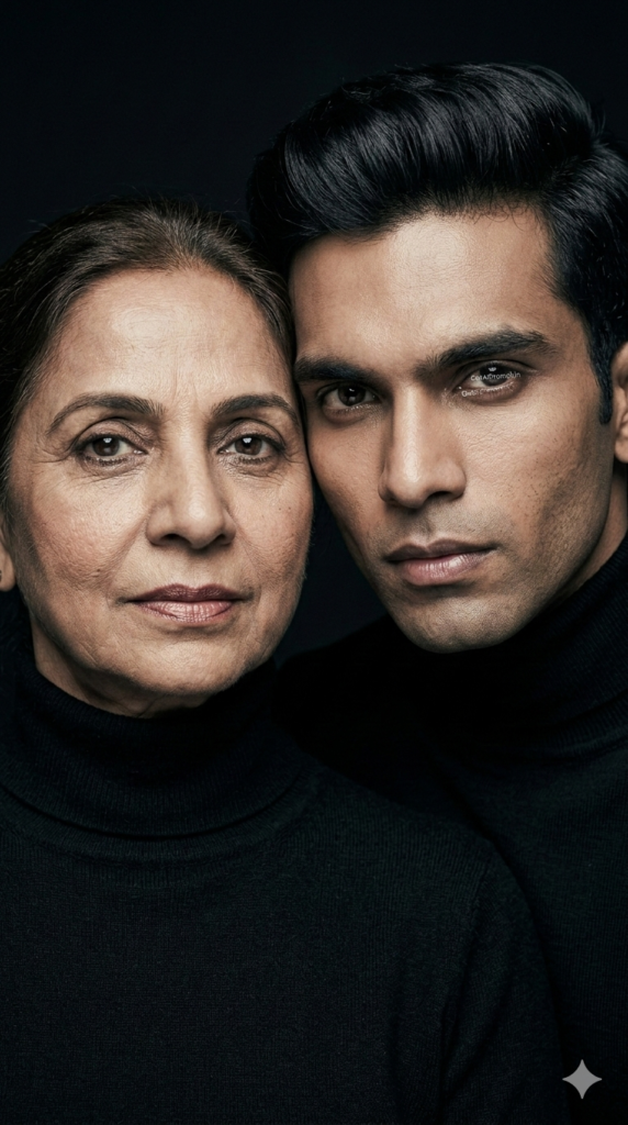 Option 13 Black-on-Black Luxury Fashion Portrait AI Mother Son