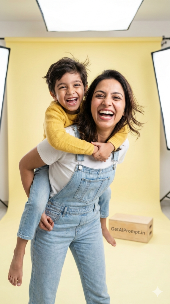 Option 21 Piggyback Studio Fun Joyful Mother Son Portrait AI