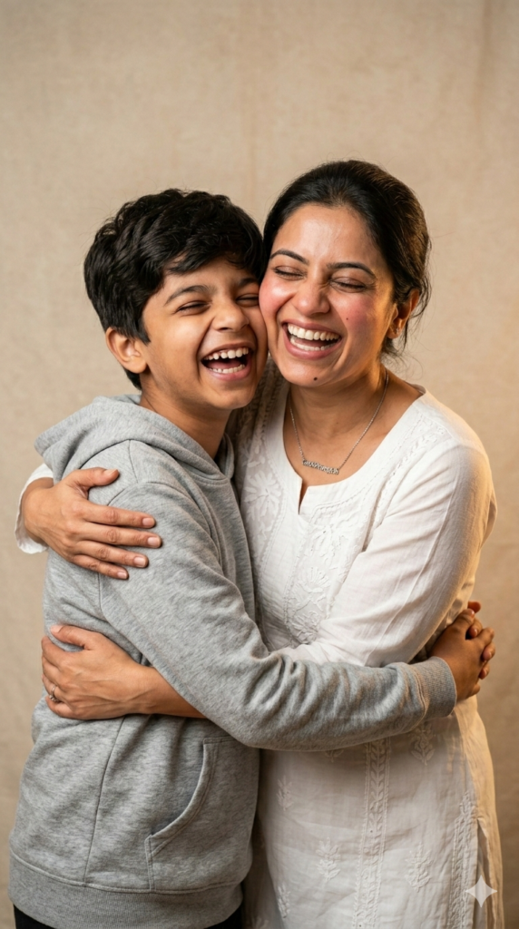 Option 22 Laughing Hug Frame Candid Mother Son Portrait AI