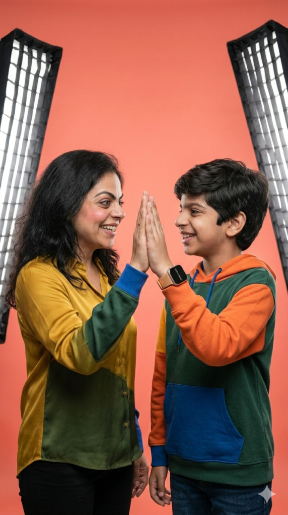 Option 27 High-Five Celebration Commercial AI Mother Son Portrait