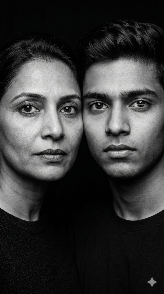 Option 31 Monochrome Close-Up Fine Art AI Mother Son Portrait
