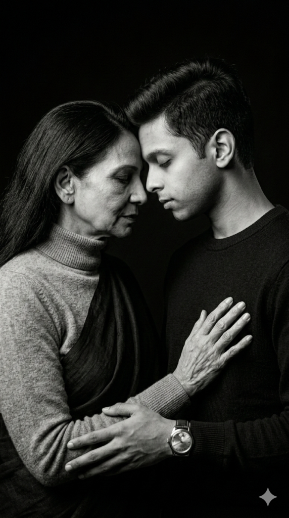 Option 36 Forehead Rest Monochrome Heirloom AI Mother Son