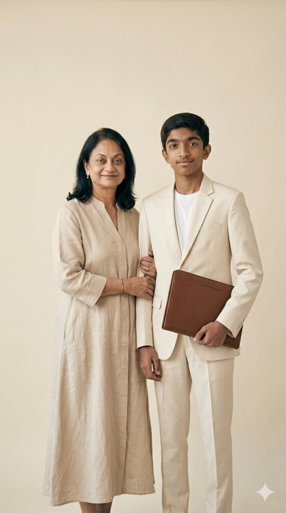 Option 46 Same Outfit Color Theme Monochromatic AI Mother Son Portrait