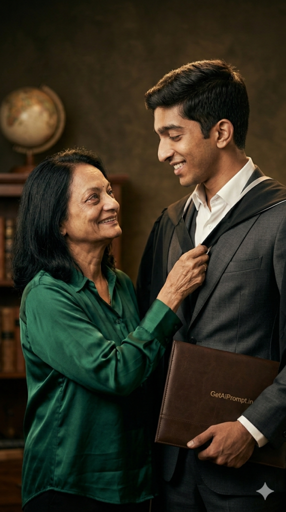 Option 49 Graduation Transition Generational Pride AI Mother Son Portrait