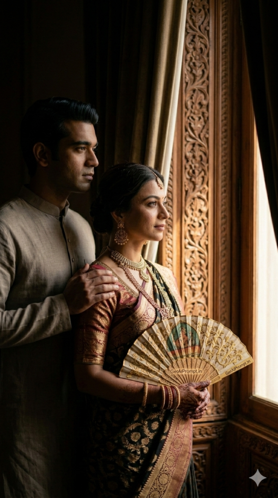 Palace Window Light Portrait AI Prompt Luxury Wedding