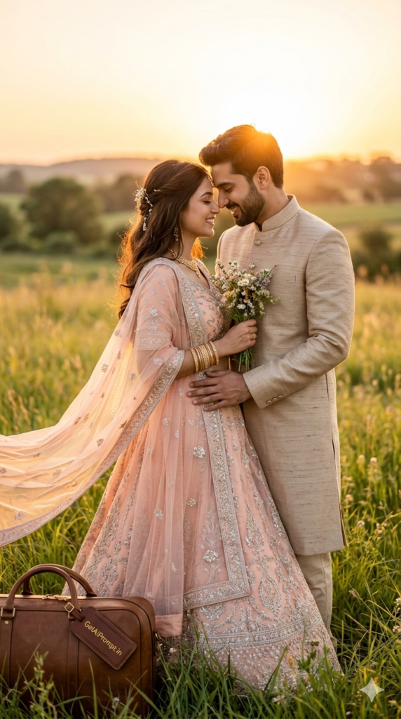 Golden Hour Forehead Touch Couple Portrait Sunset