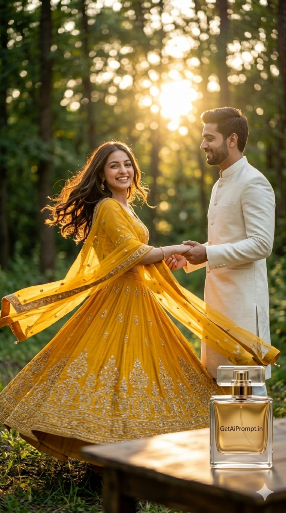 Bride Twirling Lehenga Golden Hour Cinematic Shot