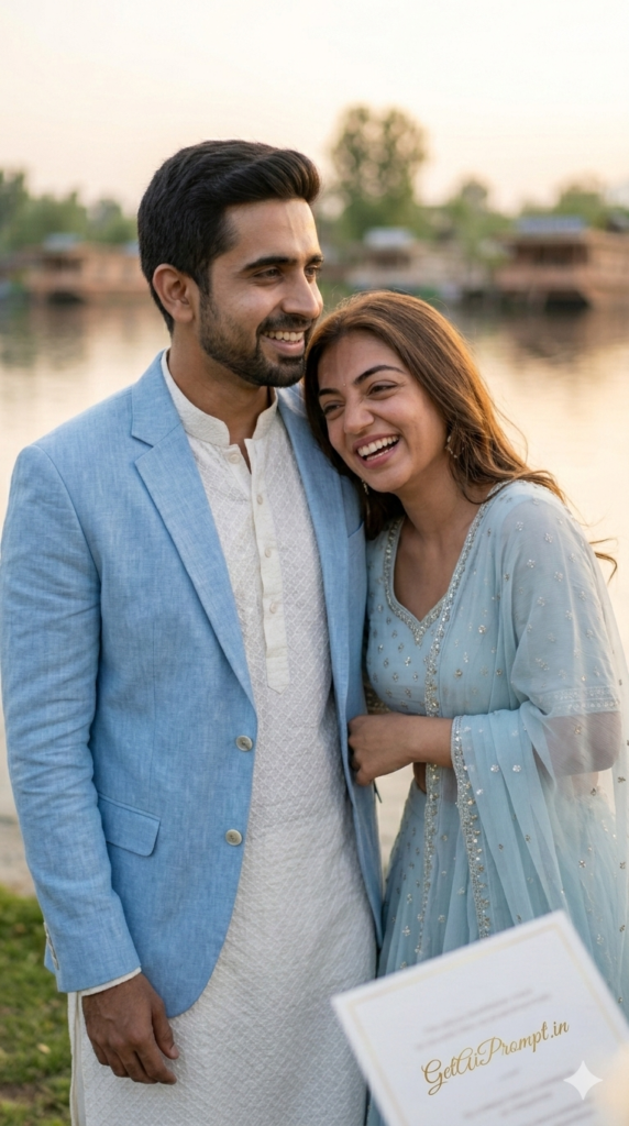 Cute Couple Laughing Golden Hour Pre Wedding Photo