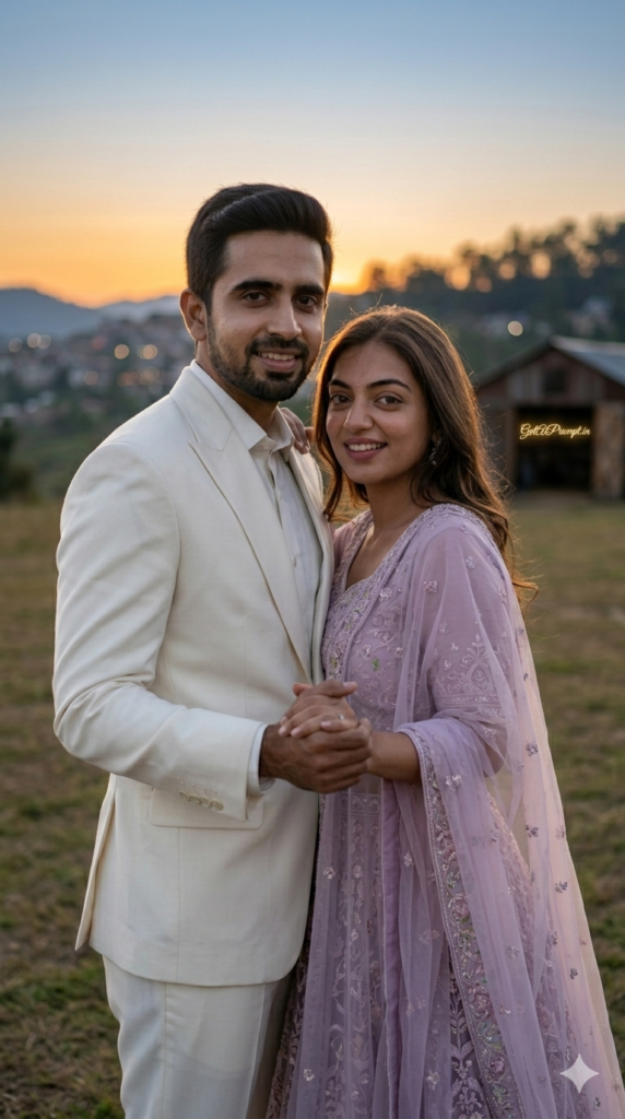 Couple Slow Dance Open Field Sunset AI Photography