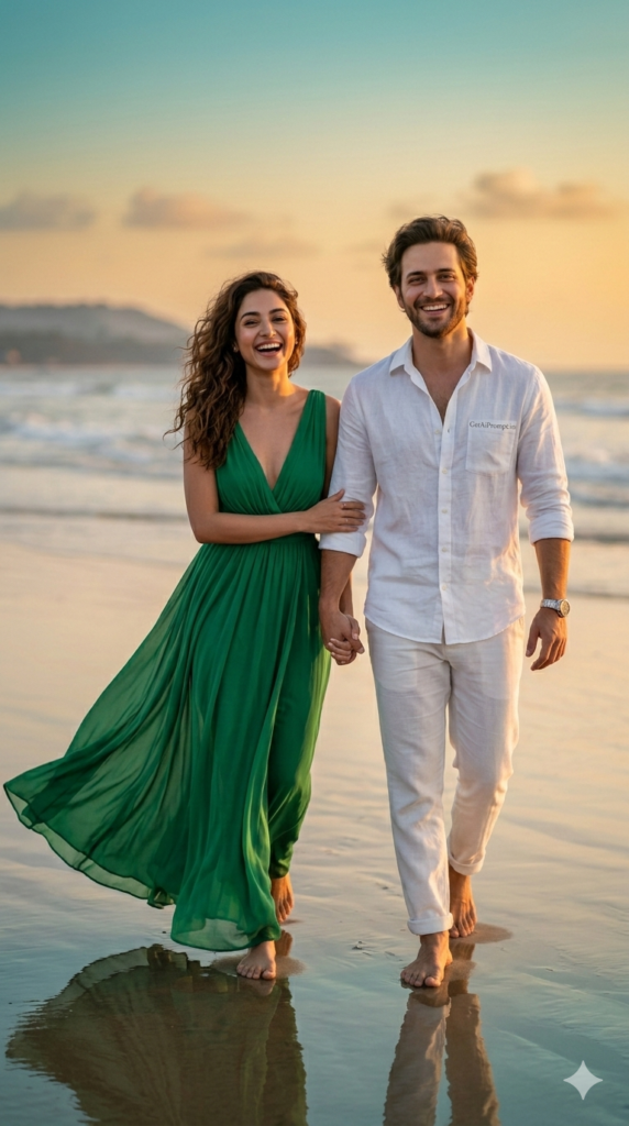 Walking Hand-in-Hand Editorial Walk Pre-Wedding AI Prompt