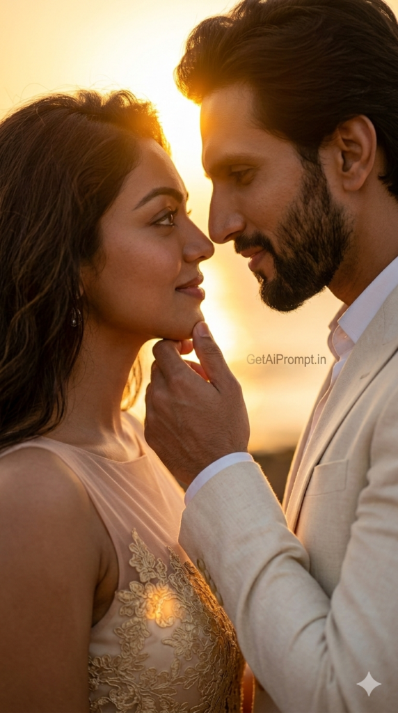 Close Romantic Silhouette Sunset AI Prompt