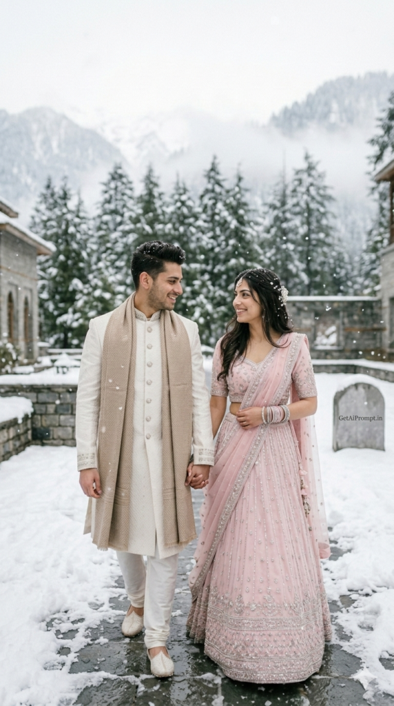 2: Snowfall Hand-Hold Walking - Traditional Pastels Winter Pre-Wedding