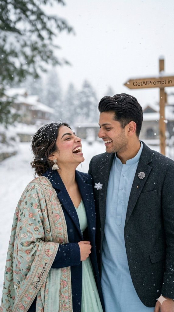 8: Joyful Candid Laughter - Snowfall Pre-Wedding Cinematic Shot