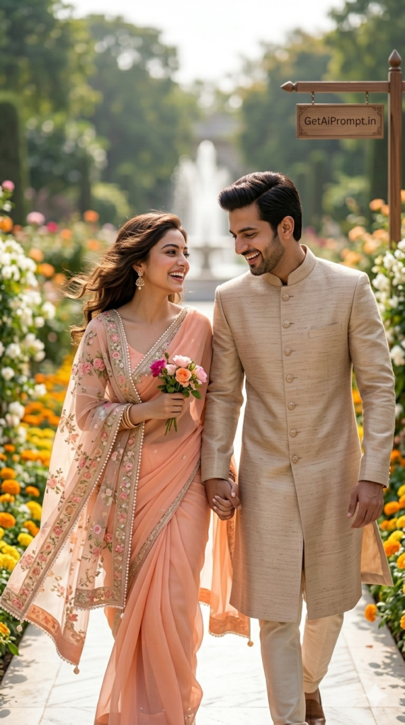 The Royal Garden Hand-in-Hand Stroll Candid Couple AI Photography Prompt
