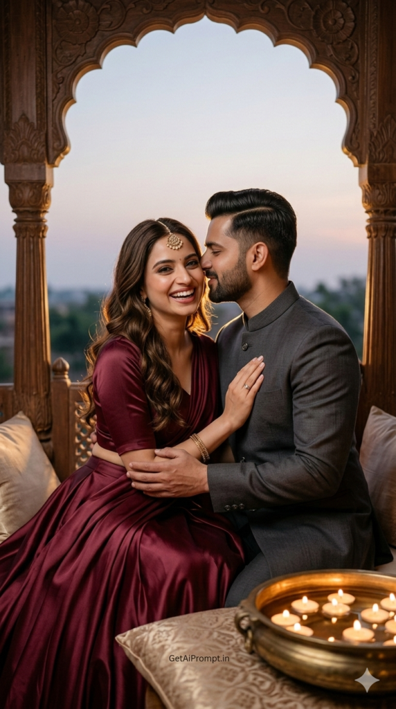 Jharokha Window Whispers Candid Couple Portrait AI Prompt