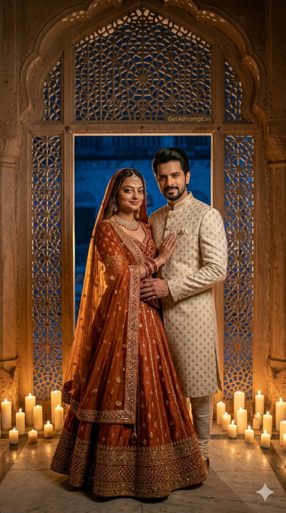 Cinematic Jali Silhouette Glow Architecture AI Portrait Prompt