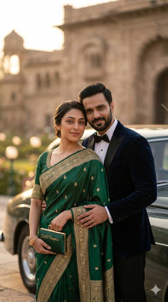 Close up romantic lean couple vintage car luxury editorial portrait