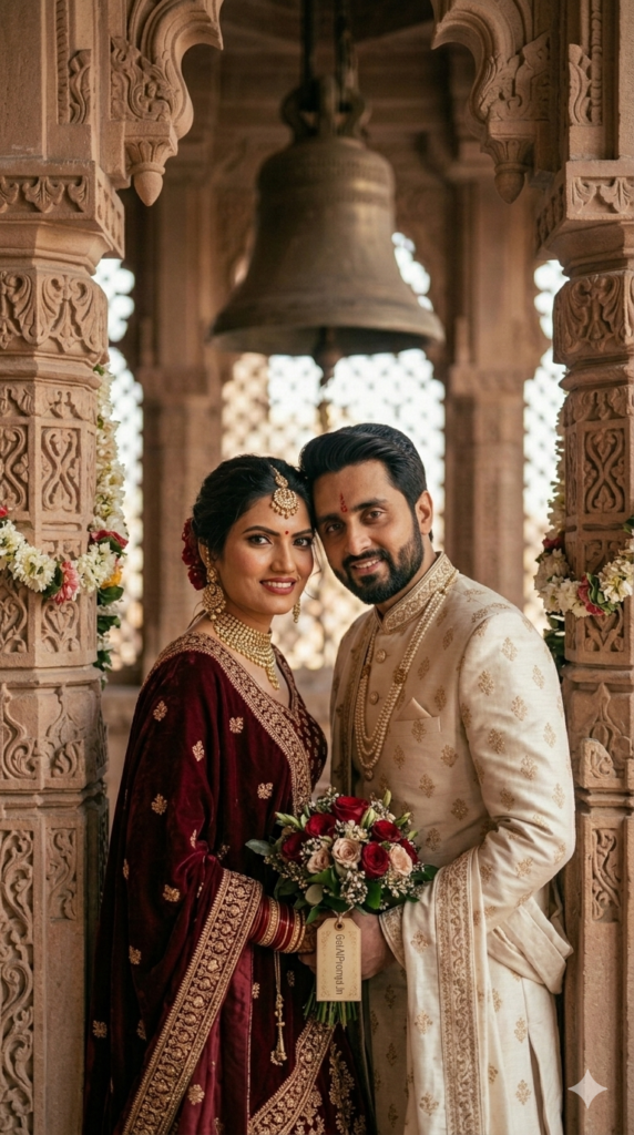 Pillar-Framed Romance AI Couple Image Generator and Architectural Depth of Field Portrait