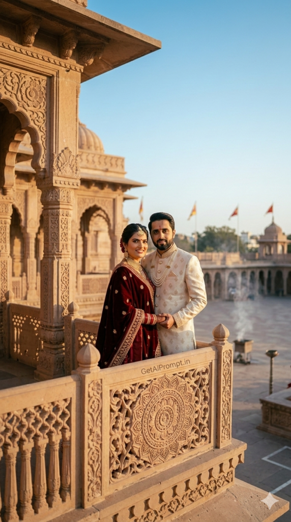 The Royal Temple Balcony Majestic Elevated Pre-Wedding Pose