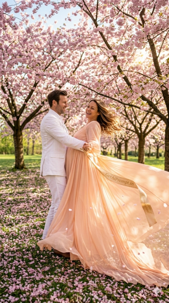 The Joyful Blossom Twirl Dynamic Editorial Motion Couple Photography