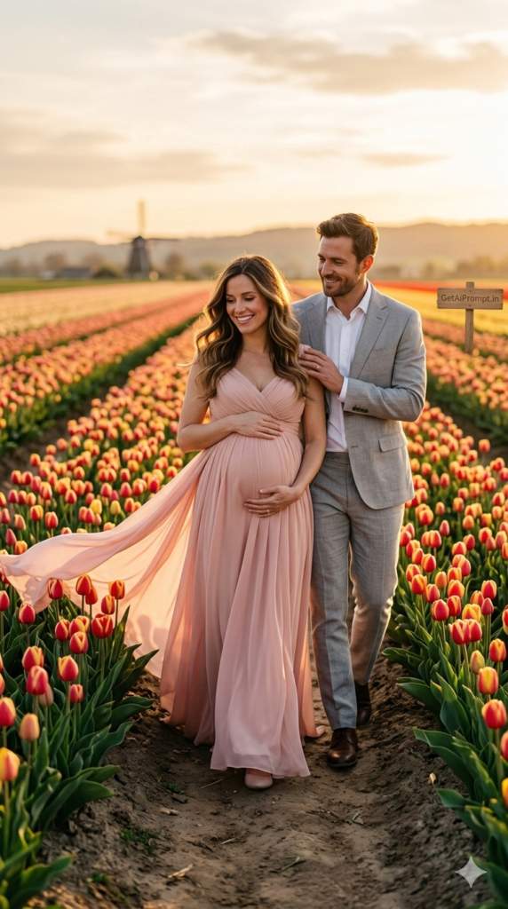 The Golden Hour Glow-Up Luxury Tulip Field Maternity Photography