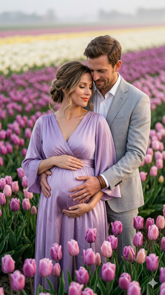 The Intimate Floral Embrace Romantic Tulip Field Couple Shoot