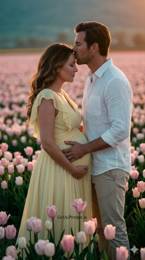 The Golden Twilight Kiss Cinematic Maternity Portrait