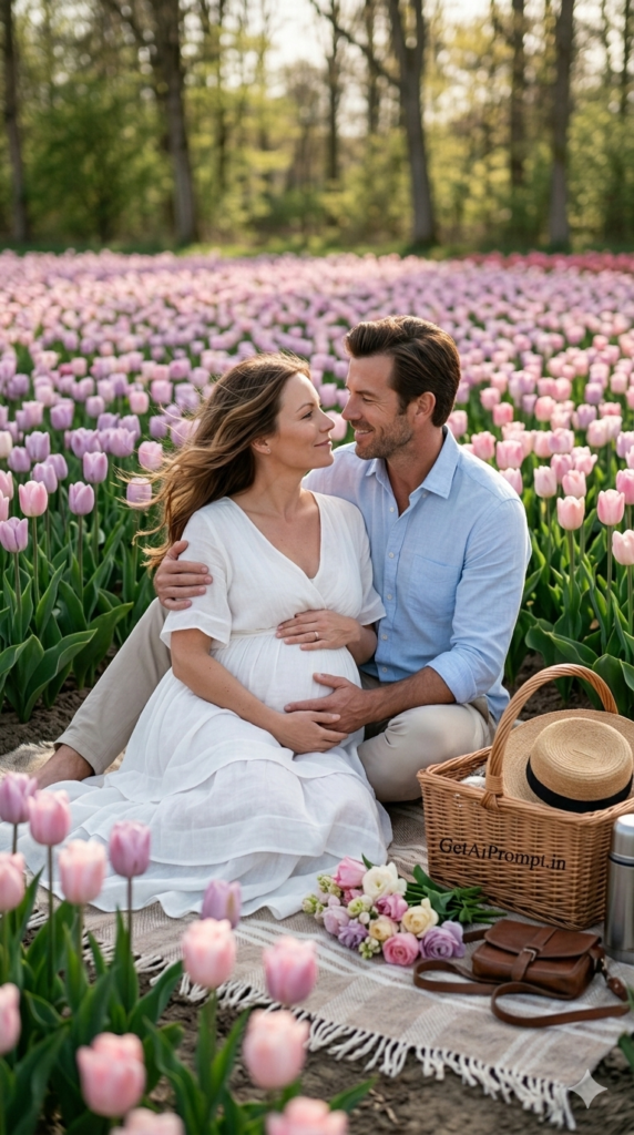 The Dreamy Tulip Field Picnic Luxury Lifestyle Maternity Photography