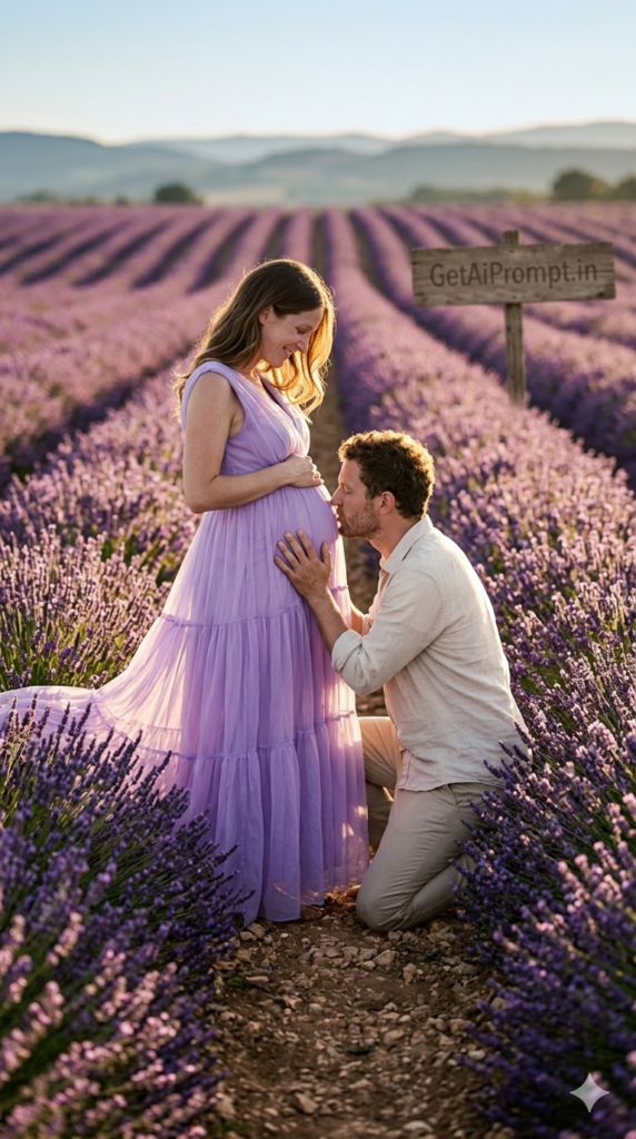 The Lavender Field Belly Kiss Cinematic Devotion Maternity Portrait