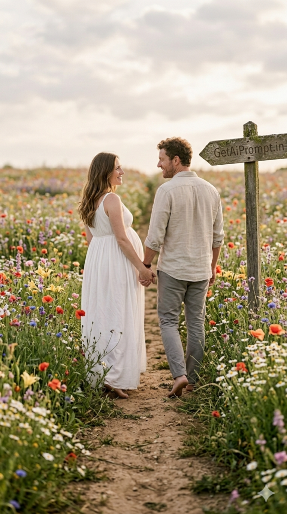 Flower Path Walk Candid Documentary Maternity Photography