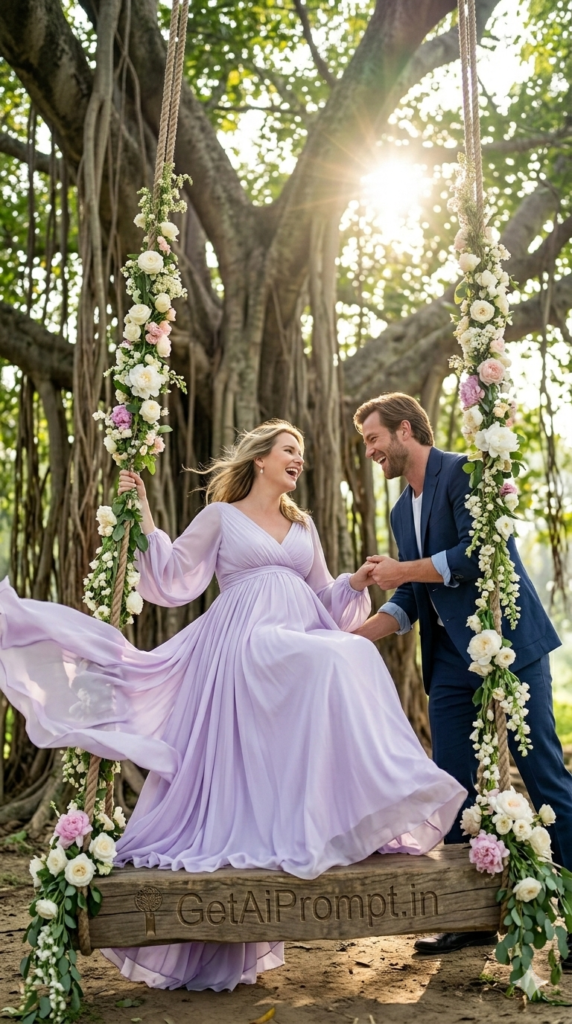 The Dreamy Garden Swing Moment Playful Joyful Maternity AI Portrait Prompt