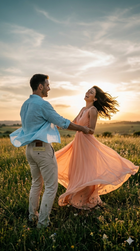 Dancing in the Spring Breeze Dynamic Couple Action Prompt