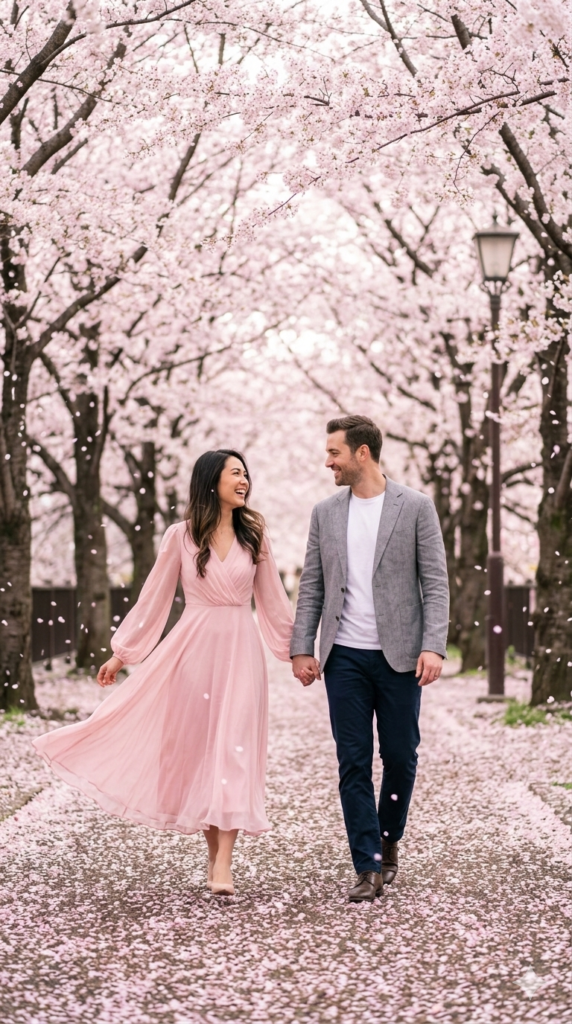 Immersive Romance Blossom Tunnel Spring Portrait Generation