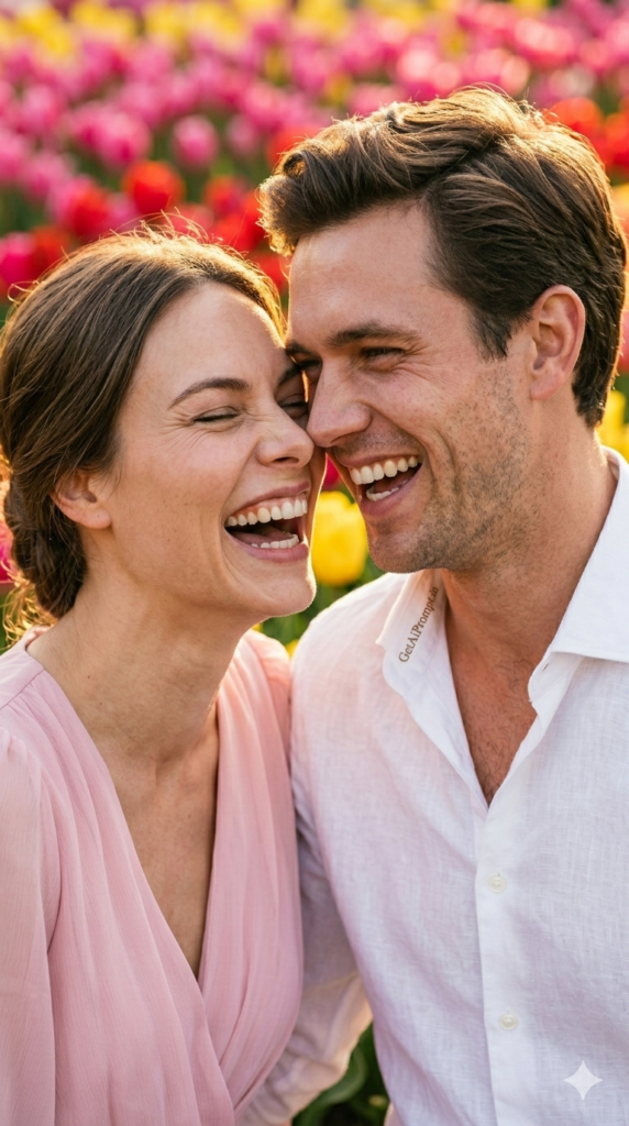 Euphoric Closeness Nose to Nose Smile Romantic AI Couple Photo