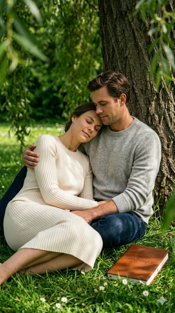 Grounded Comfort Shoulder Rest Moment Spring Couple AI Portrait