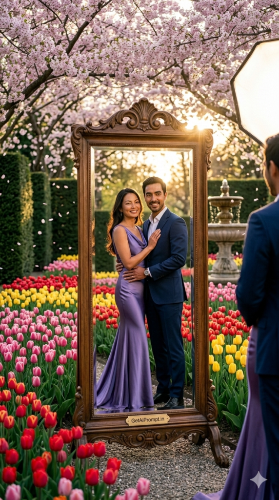 Antique Standing Mirror Luxury Editorial Couple Prompt