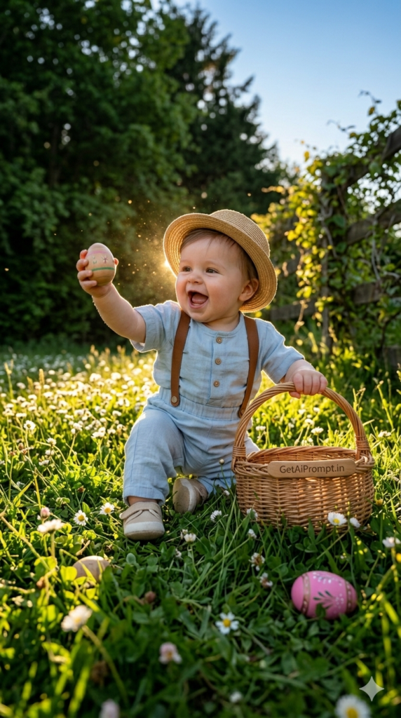 3 The Golden Hour Egg Hunt Adventure Outdoor Spring Baby AI Portrait