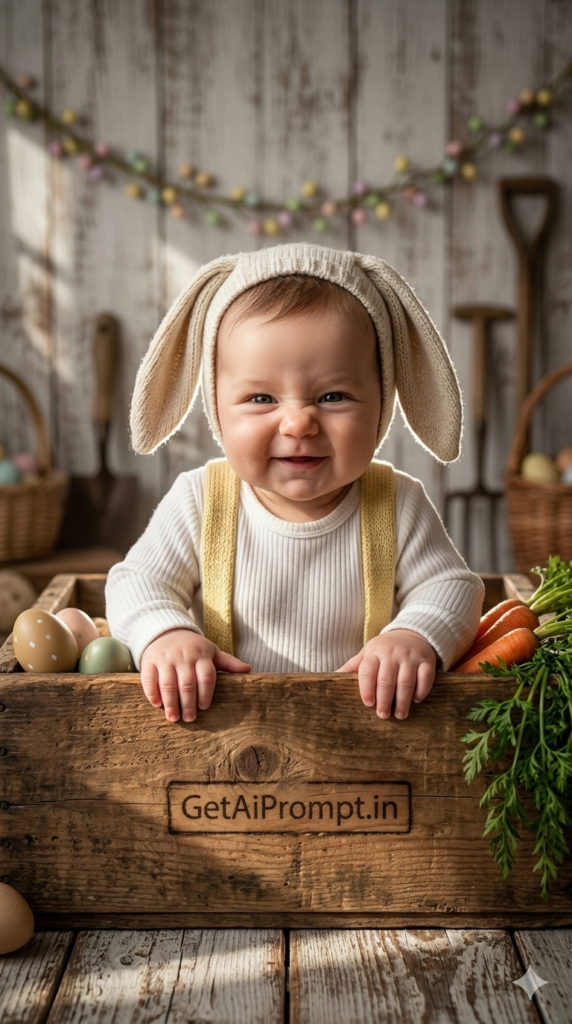 5 The Rustic Farmhouse Bunny Peek Americana Chic Baby AI Prompt