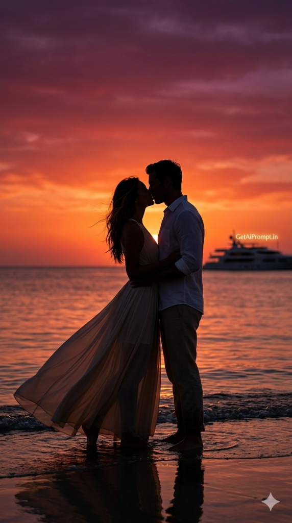 Sunset Silhouette Kiss - Epic Cinematic Drama Couple Portrait AI