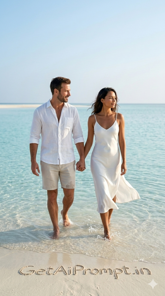 Walking Through Shallow Water - Minimalist Tropical Romance AI Photography