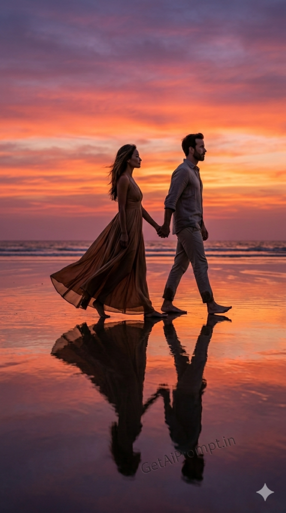 Sunset Walking Silhouette - Epic Cinematic Romance Couple Portrait AI