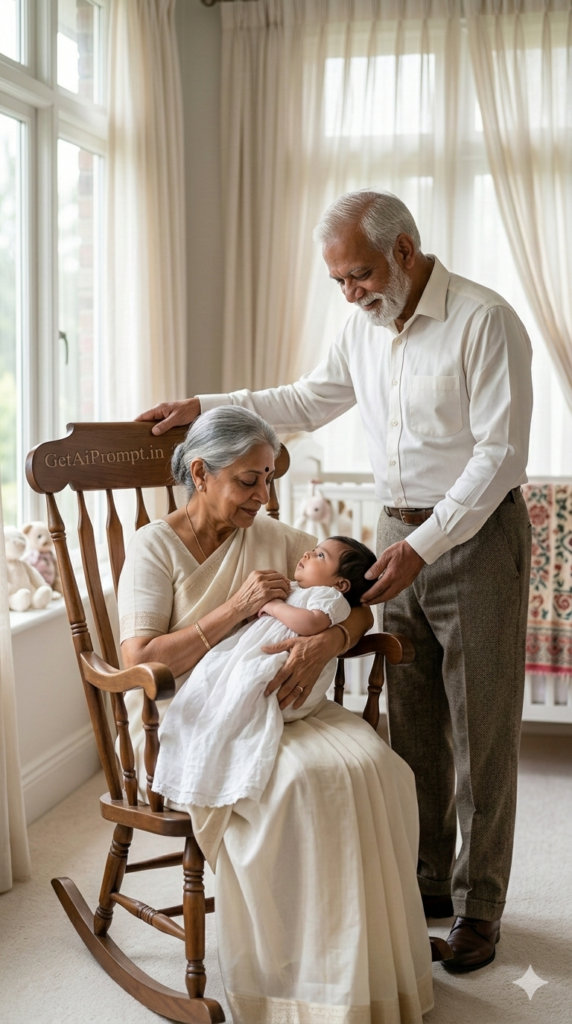 Timeless Nurture Grandmother Rocking Baby AI Portrait Photography