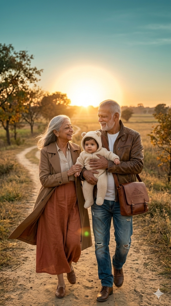 The Golden Legacy Sunset Family Walk AI Portrait